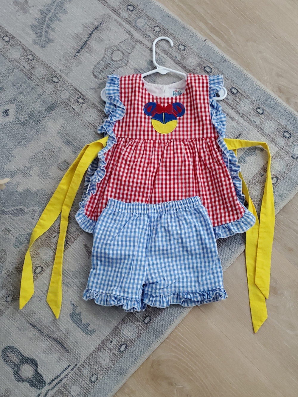 Funfetti Kids Girls Disney Snow White Minnie Mouse Gingham Side Tie Outfit Sz4T